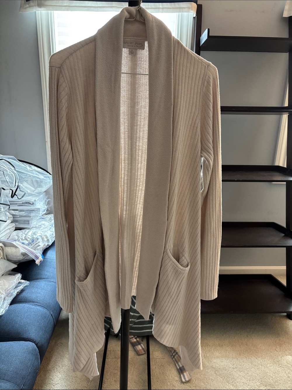 Barefoot Dreams Open-Front Ribbed Cardigan in Cream
